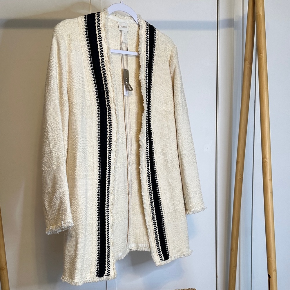 Chico’s Cream Cardigan with Black Accents size large‎